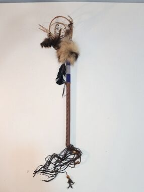 Native American Dance Stick With Dream Catcher, Feather, Antlers